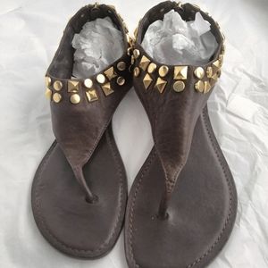 Tory Burch brown gladiator gold stud sandal size 7.5M